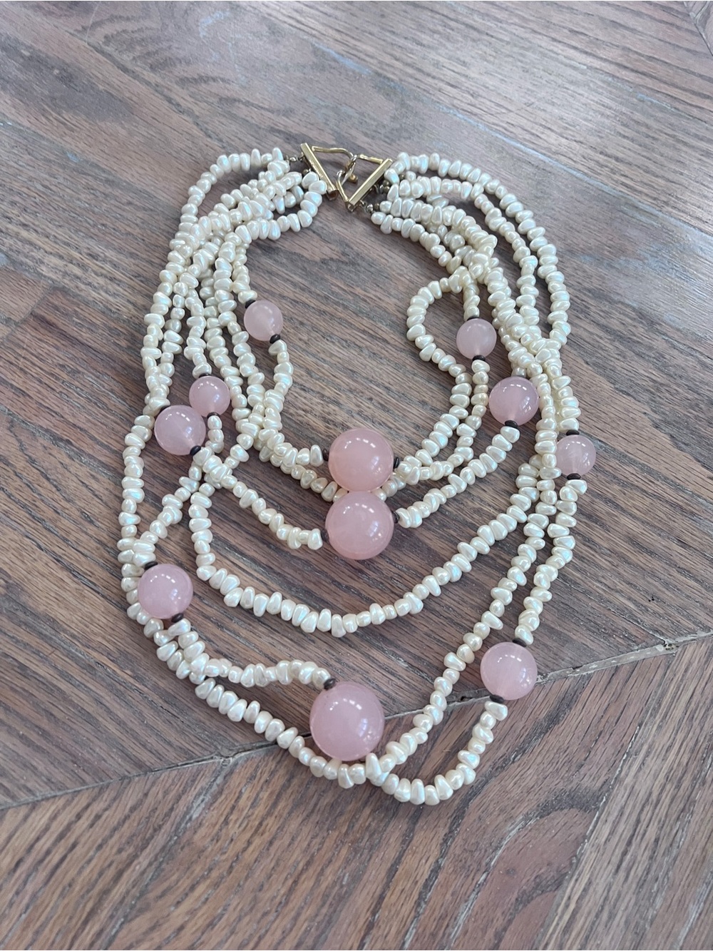 Vintage 1980’s Rose Quartz and Pearl Statement Necklace - Les Bernard